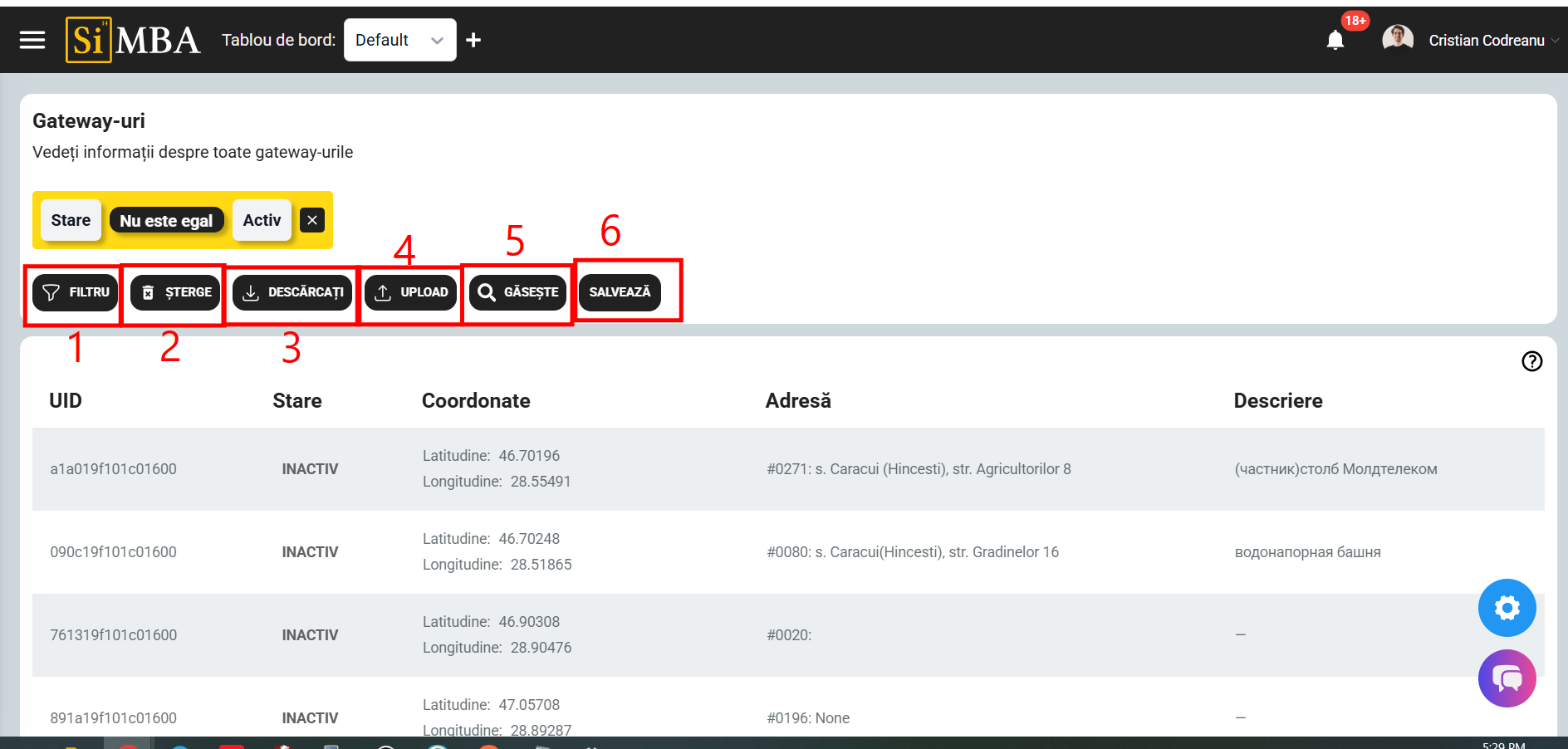 Interfață filtrare